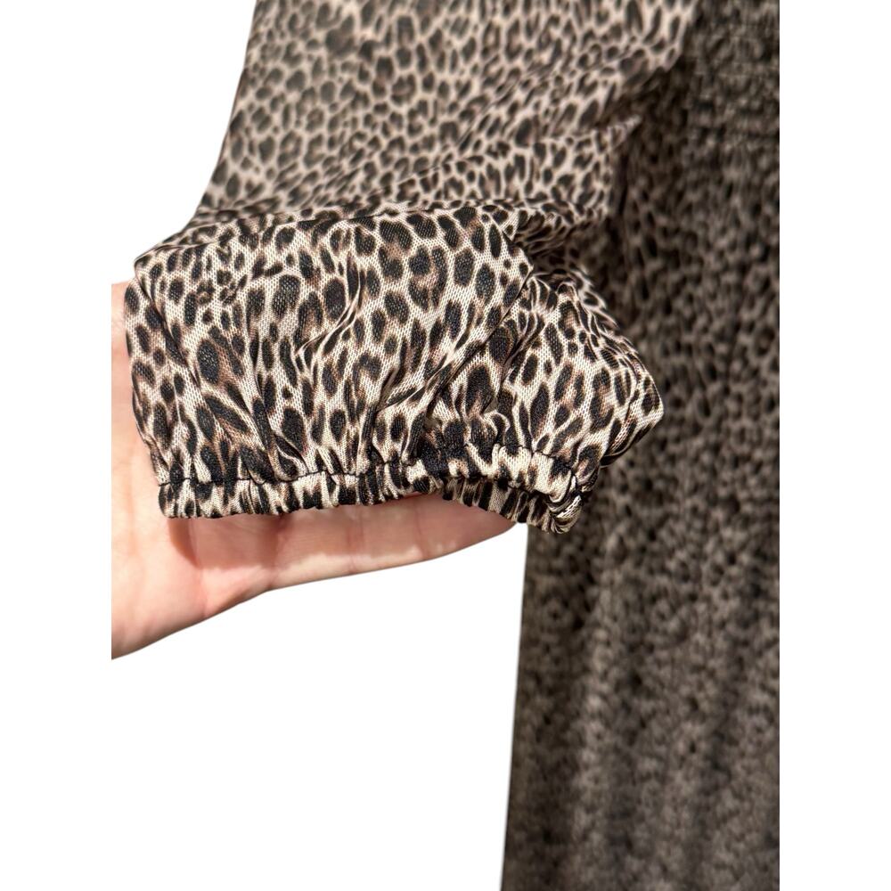 Anthropologie Dolan Cheetah Animal Print SmockedMidi Long Sleeve Dress Medium - Picture 5 of 7